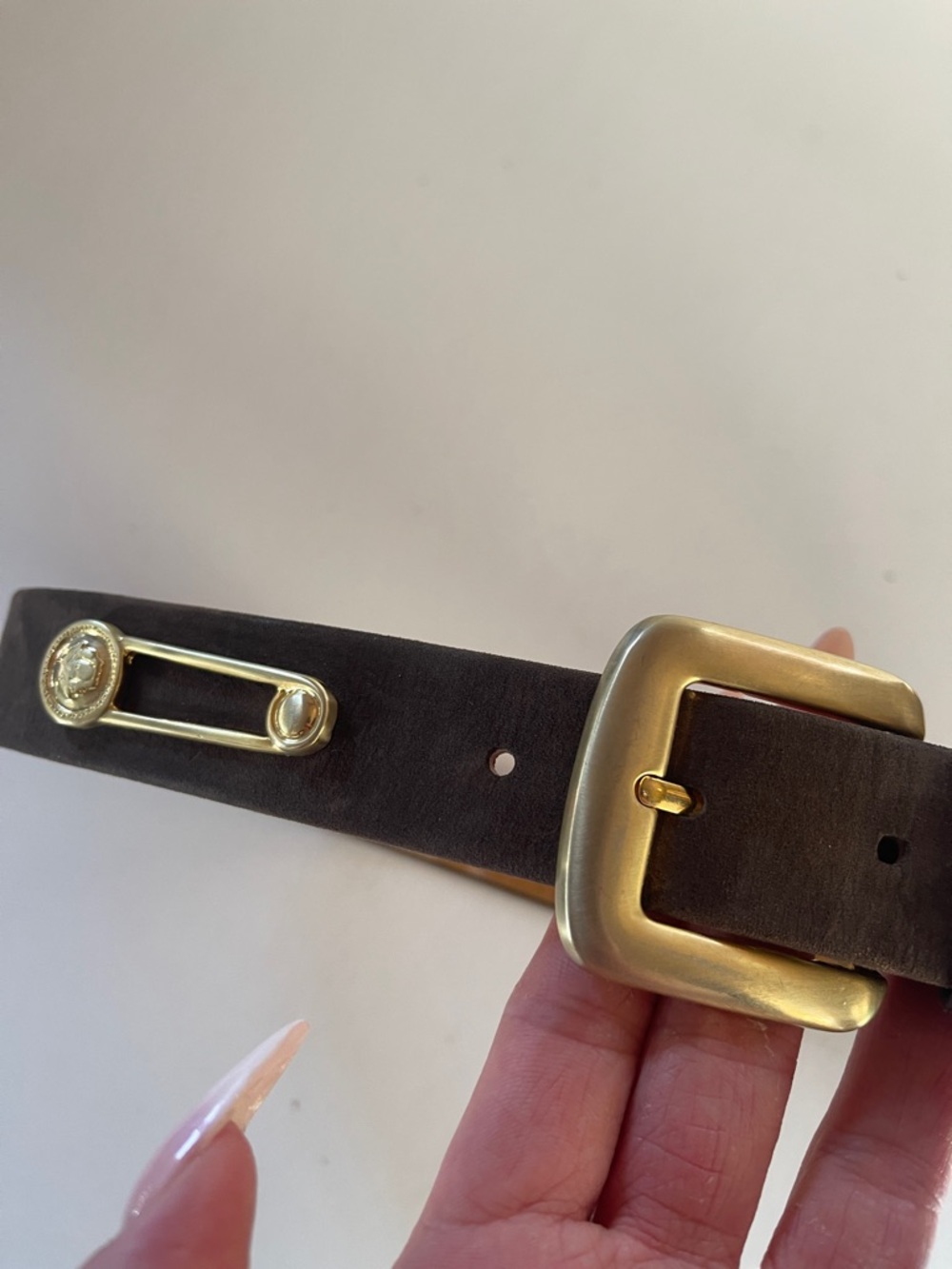 Brown Suede Belt with Gold Buckle - Picture 7 of 8
